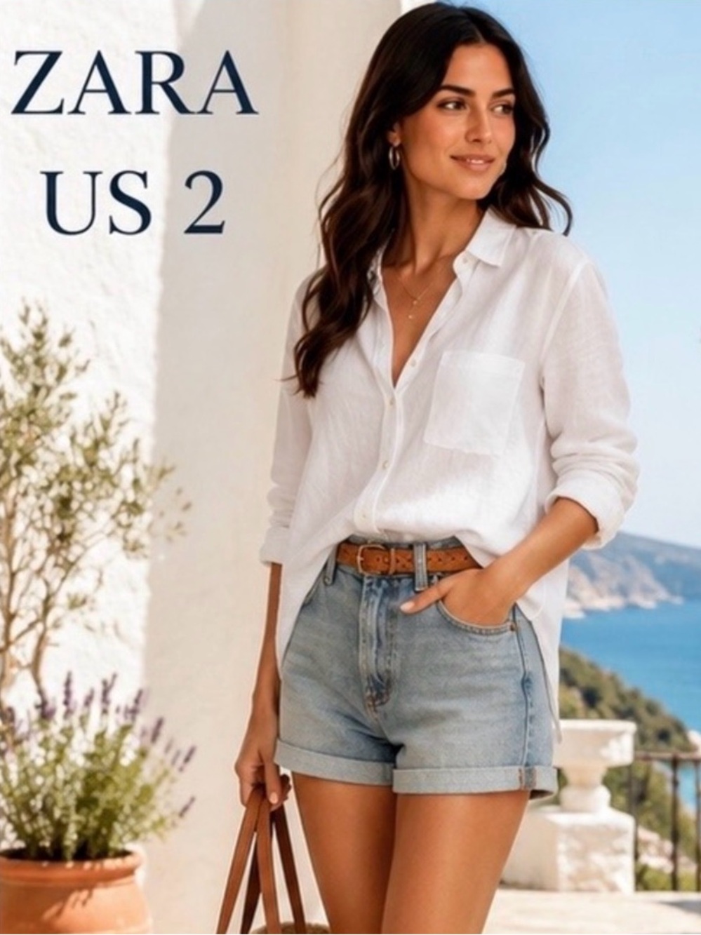 Zara High Rise Cuffed Denim Shorts Light Wash Stretch Women’s US 2